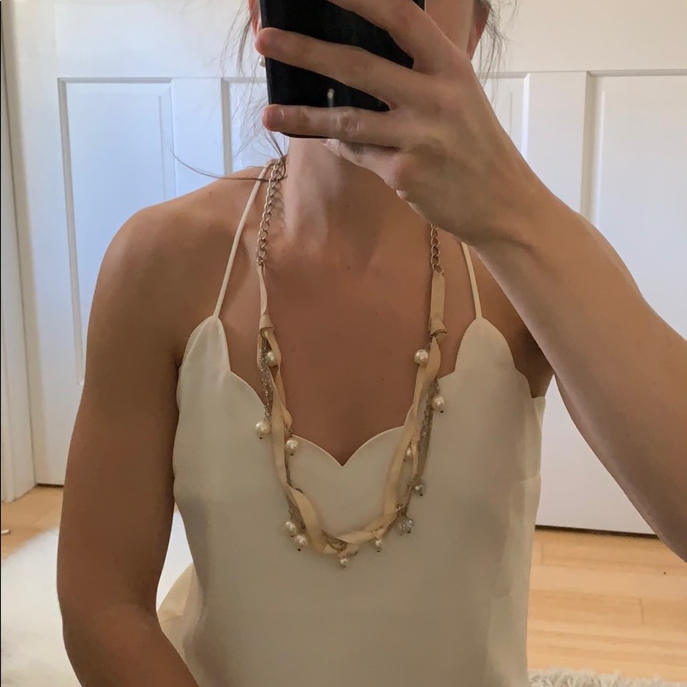AE ribbon, gold/silver color chain necklace